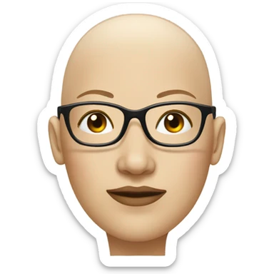 Bald head female head with black frames glasses and right nose peirce sticker