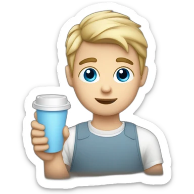 white blue eyed boy with a disposable cup of Coffee in his hands sticker
