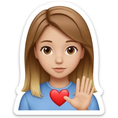 A girl with brown hair and blonde front pieces sending a heart sticker