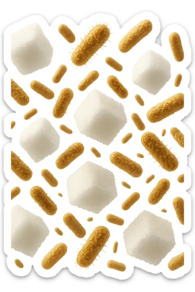 ZOLLETTE DI ZUCCHERO FLUTTUANO IN ARIA INSIEME A BATTERI INTESTINALI REALISTICI
IPERREALISTICO 4K, SFONDO BIANCO sticker