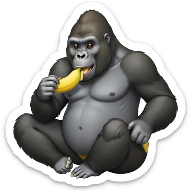 A gorilla eating a banana sticker