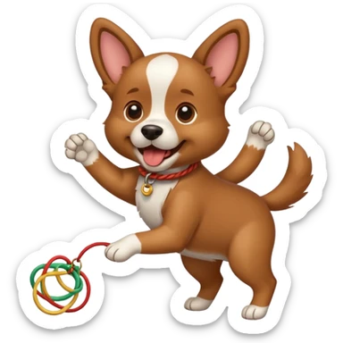 dog playing with a string toy sticker