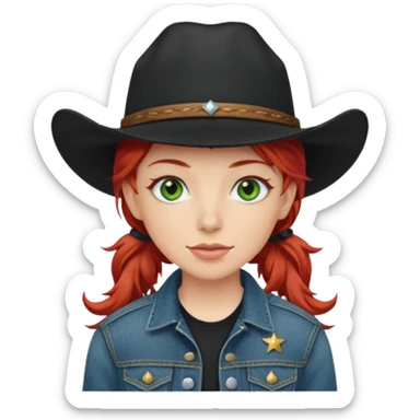 cowgirl with red hair green eyes black hat sticker