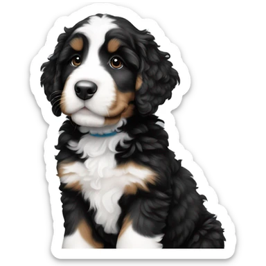 Black and white bernedoodle puppy sticker
