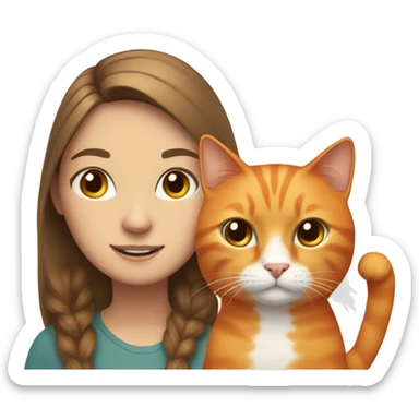 Orange cat with a fair-skinned girl with brown hair. sticker