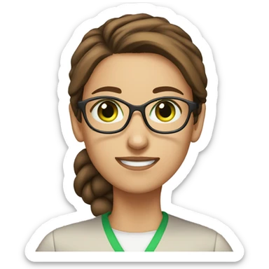 Female scientist with brown hair in a bun green eyes no glasses sticker