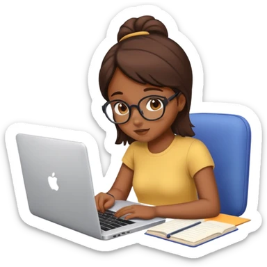 Brown skin girl studying on laptop sticker