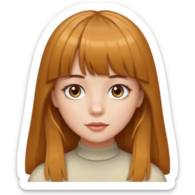 A girl with bangs, long caramel hair, hazel eyes, and white skin  sticker