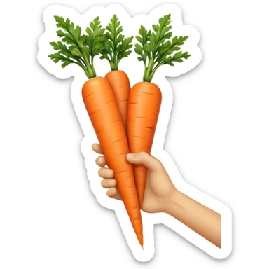 beige skin colored hand holding a long skinny carrot sticker