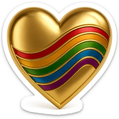 shiny gold heart with rainbow pride accents, gold style sticker
