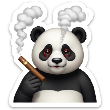 A panda with very red eyes and a cigar in his mouth with smoke in the air  sticker