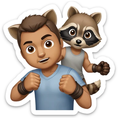 Man punching a raccoon  sticker