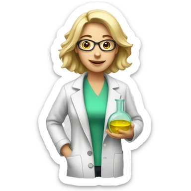 woman chemist with glas sticker