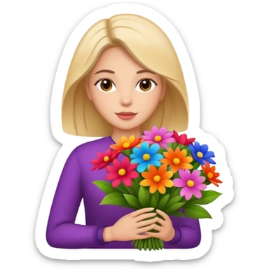 woman with big bouquet of flowers sticker