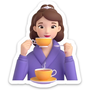 British girl with elegant hairstyle enjoying tea, focus on girl not teaware sticker