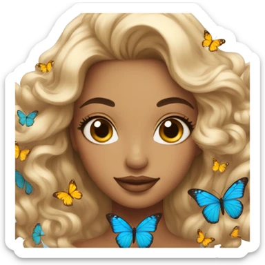 gorgeous lady with butterflies and beautiful hair sticker