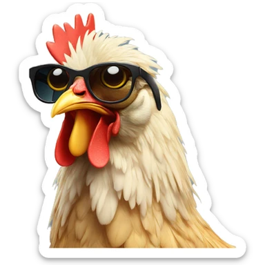Chicken with wig and sun glasses sticker