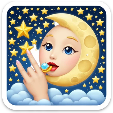 moon blowing a kiss of star sparkles sticker