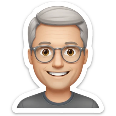 40 yr old pale white man, grey side swept hair, round glasses, big smile, white teeth, handsome sticker