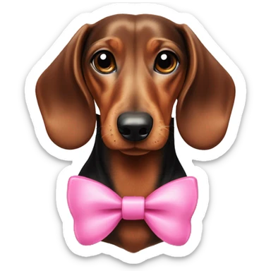 black and brown dachshund with pink bows on ears sticker
