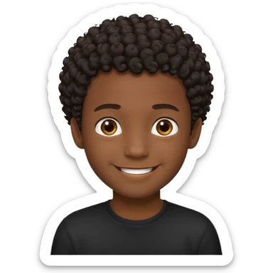 emoji of a friendly dark-skinned boy with short curly hair wearing a black shirt sticker