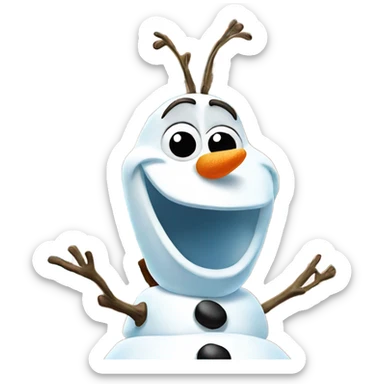 Olaf from frozen, standing in front of a gingerbread house sticker