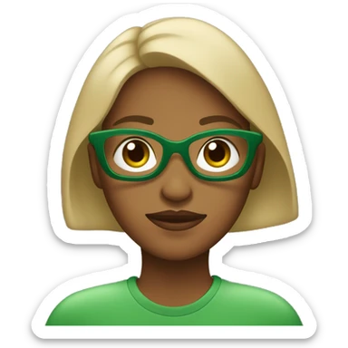 Una mujer de pelocastaño oscuro y ojos cafes con una playera verde con un texto que diga Eli sticker