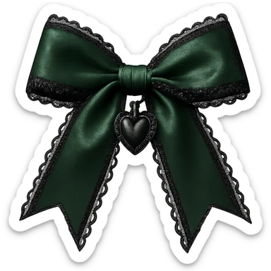 green gothic bow with black lace trim and heart charm, remove background sticker