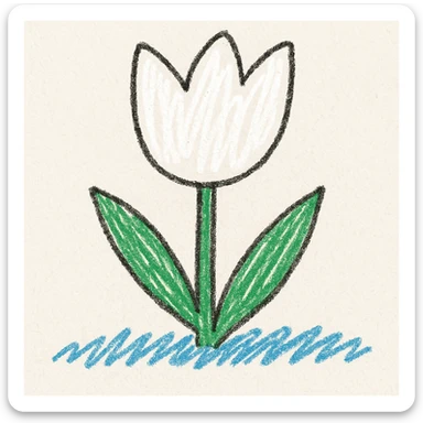 white tulip flower, children doodle style sticker