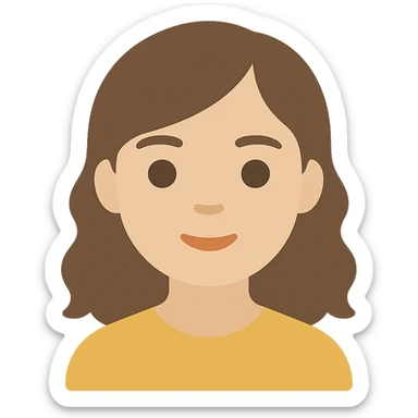 portrait of an Asian girl with medium brown wavy hair and brown eyes, paler skin tone, color icon style sticker