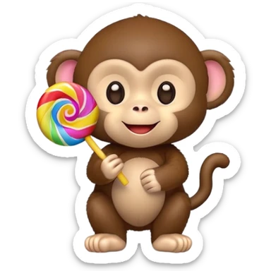 Monchichi monkey toy holding a colorful lollipop sticker