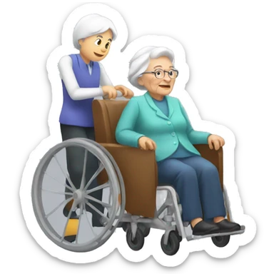 man pushing old lady in wheelchair sticker