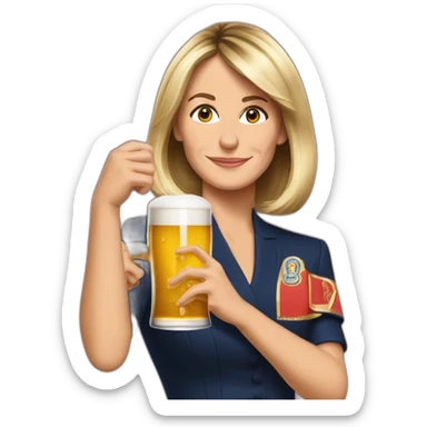 Emmanuelle Macron buvant une bière sticker