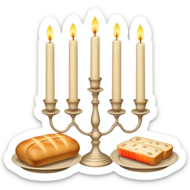 Shabbat two candles in pale beige candlesticks and halal bread  sticker