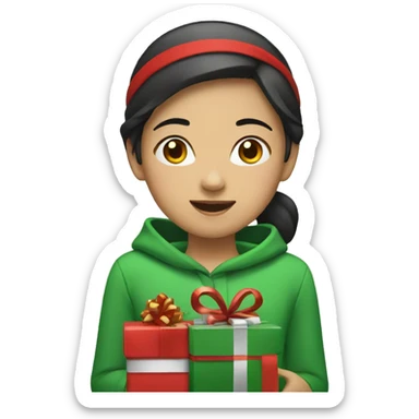Asian girl with Christmas  sticker