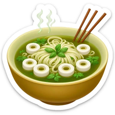 create khmer noodle emoji with green broth and white noodle sticker