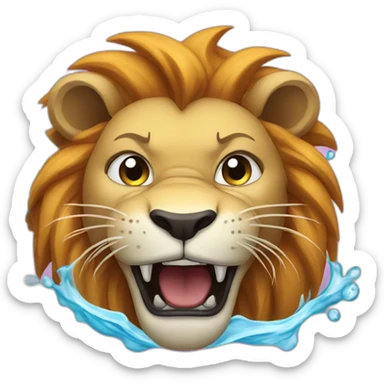 angry female lion in a swimming pool sticker