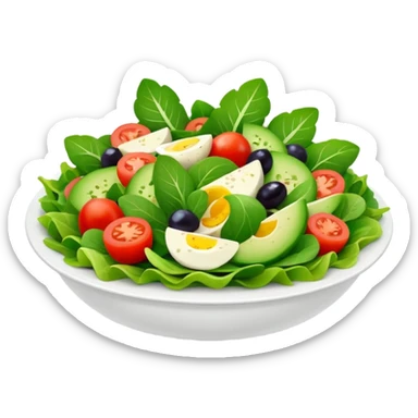 Salad community avatar in clean style illustration. Classic salads like Olivier, Greek or Tashkent, vibrant greens and colorful ingredients, simple shapes, flat design, high contrast, fresh and inviting. sticker