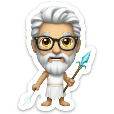 Poseidon with Trident and glasses. white dress. smile . eye blink sticker