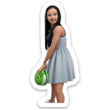 smiling girl in black dress sticker