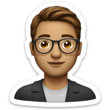 designer with laptop, round glasses, brown hair and a side parting sticker