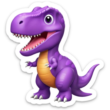 A purple toy T-Rex dinosaur with a happy expression and short arms sticker