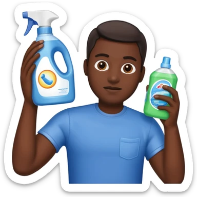 dark skin man holding laundry detergent sticker
