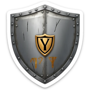 a battle worn steel shield with engraved roman numerals for 30—looks battle worn sticker