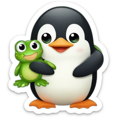 Penguin and a frog hugging sticker