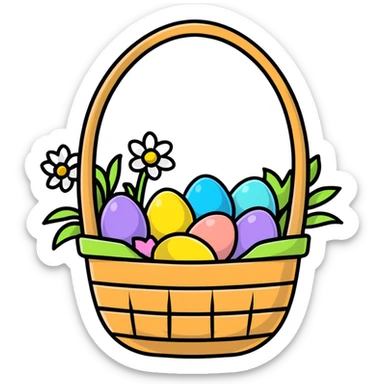 Easter basket filled with eggs and spring flowers sticker