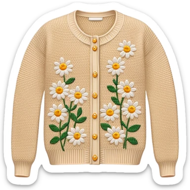 beige crocheted cardigan embroidered with small daisies sticker
