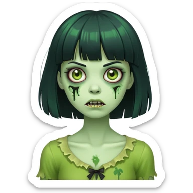 Green zombie girl with black hair and bangs  sticker