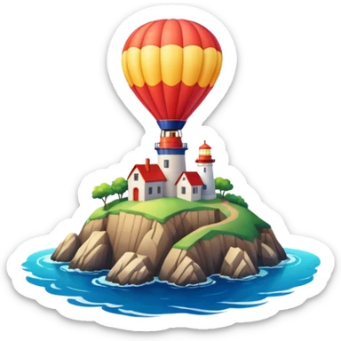 Hot air balloon above a scenic ocean with a lighthouse sticker