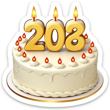 A festive New Year cake with lit candles shaped as the number 2026,
warm lighting, celebratory atmosphere,
soft background, high quality, clean composition sticker
